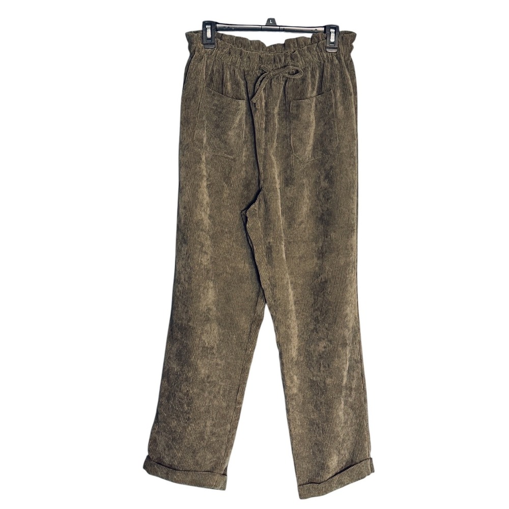 Favlux Olive Corduroy Pants L High Rise Paperbag Waist Tie Wide Leg Boho